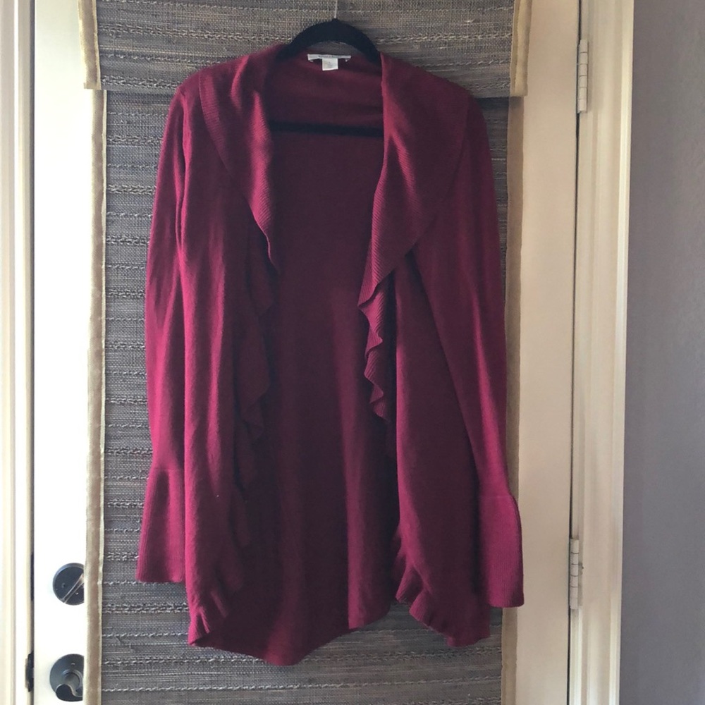 Cardigan with bell sleeves and ruffle accent